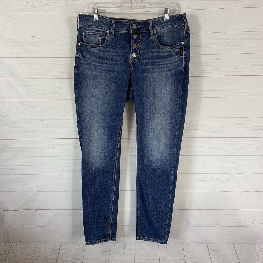 Silver Womens Suki Skinny Jeans Size 34 Blue Cotton Blend Button Fly 35x30